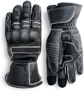 Pre-Weathered Premium Leather Motorcycle Gloves (Black) Cool, Comfortable Riding Protection, Cafe Racer, Full Gauntlet with Mobile Touch Screen (Large)