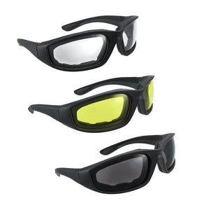 3 Pair UV Protection Motorcycle Riding Glasses Padding Goggles Bicycle Sunglasses - Smoke Clear Yellow